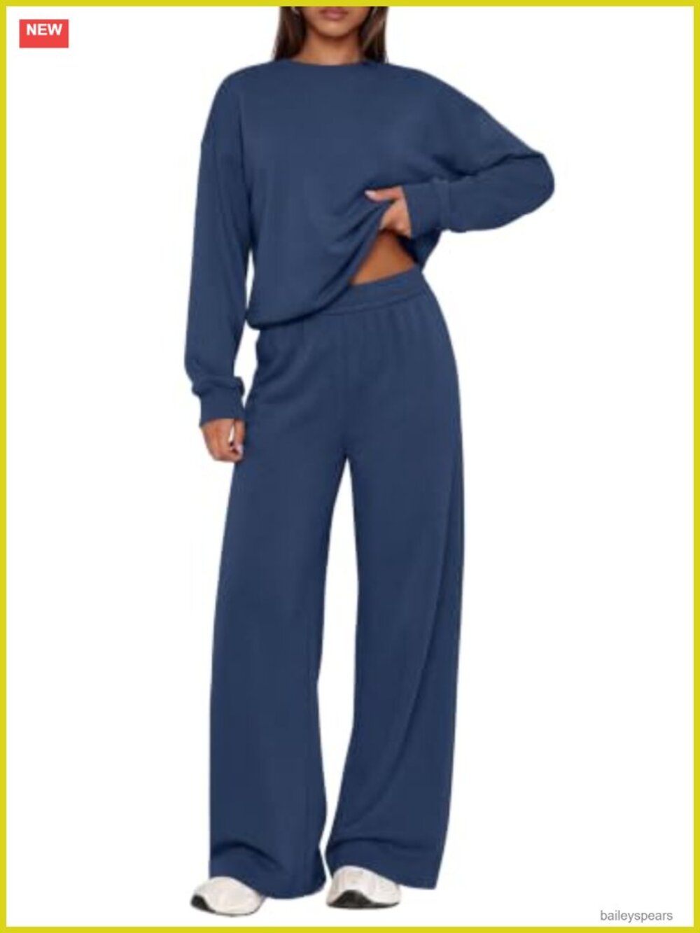 2 Piece Sweatsuit Set Drop Shoulder Long Sleeve & Wide Leg Sweatpants Fleece